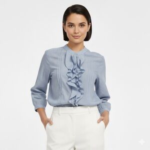 MARINA RINALDI SPORT Cotton/Silk Ruffle Button Front 3/4 Sleeve Shirt 23/M US 14